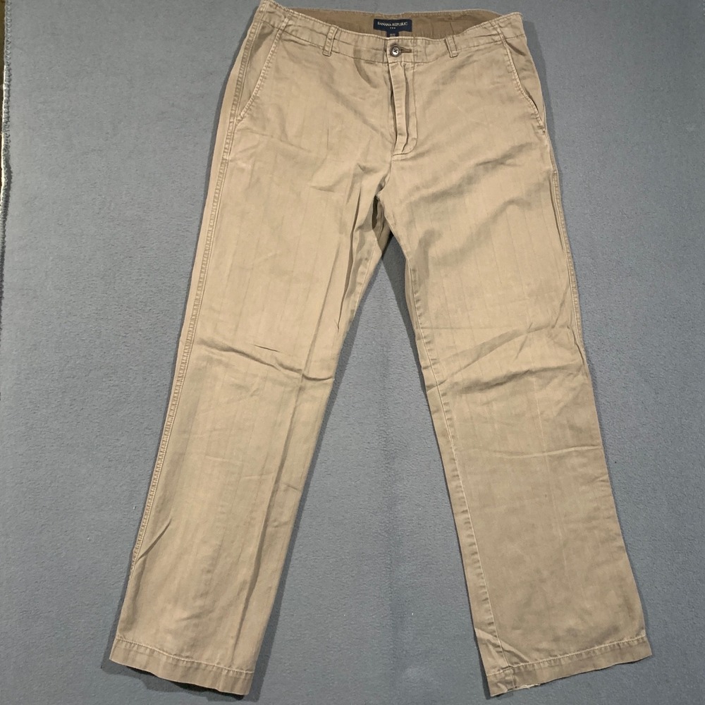 Banana Republic Chino Pants Mens 36x32 Tan Herringbone Cotton Casual Trousers